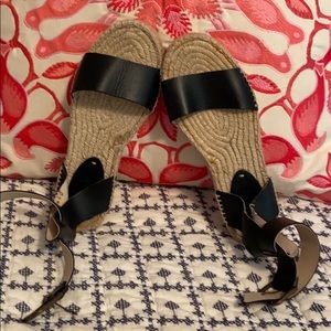 Soludos Black Leather Espadrille